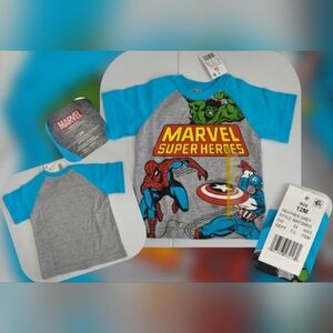 Marvel Super Heroes Kids Tee - Blue and Gray Size 12m (Nwts)
